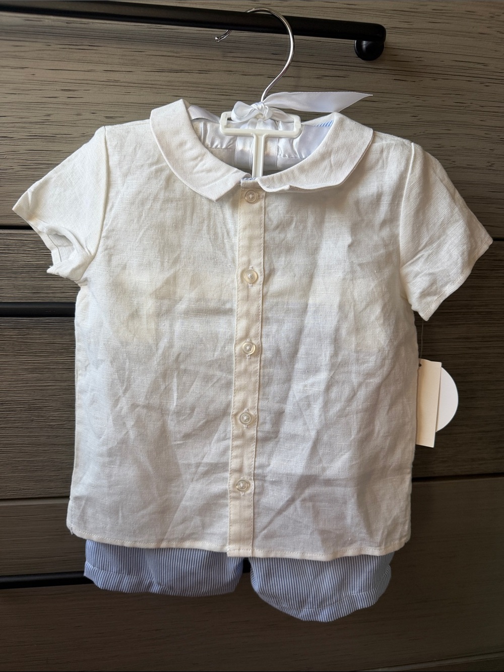 Edgehill Collection White Short-Sleeve Peter Collar Button-Front Shirt